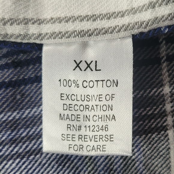 Mountain Ridge Long Sleeve Button Down Light Flannel Navy Blue Plaid Shirt 2XL - Picture 6 of 7